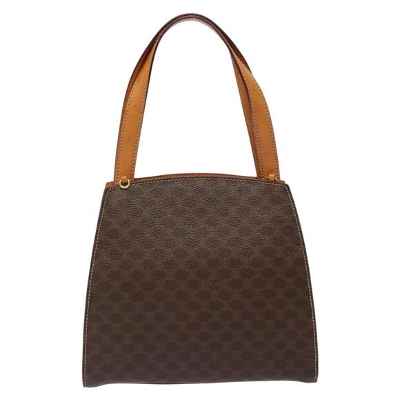 CELINE Macadam Canvas Hand Bag Pvc Leather Brown Gold - Picture 3 of 12